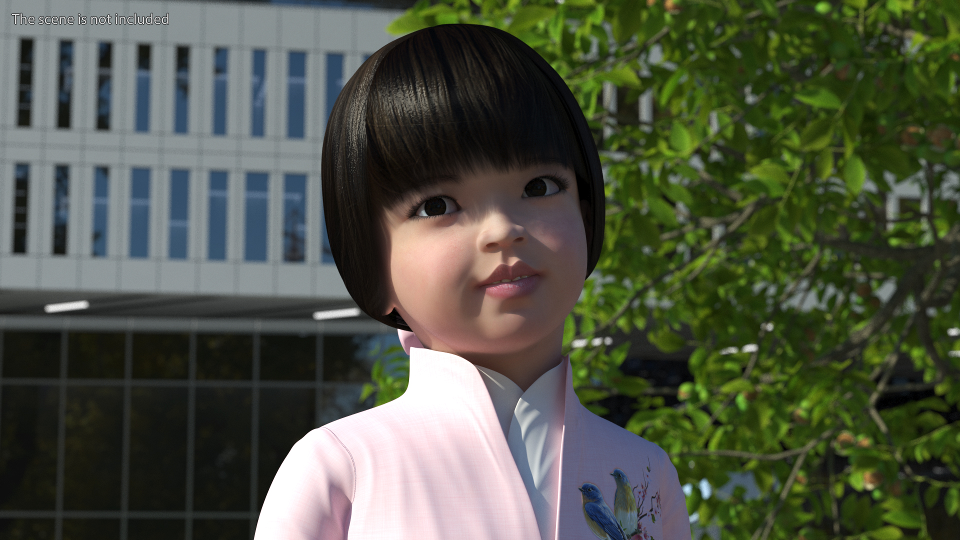 3D Child Girl from Asia in National Costume Rigged for Modo