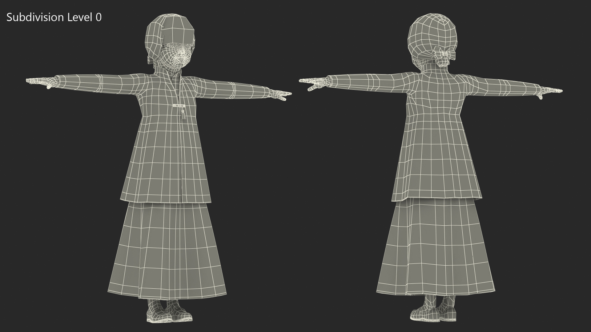 3D Child Girl from Asia in National Costume Rigged for Modo