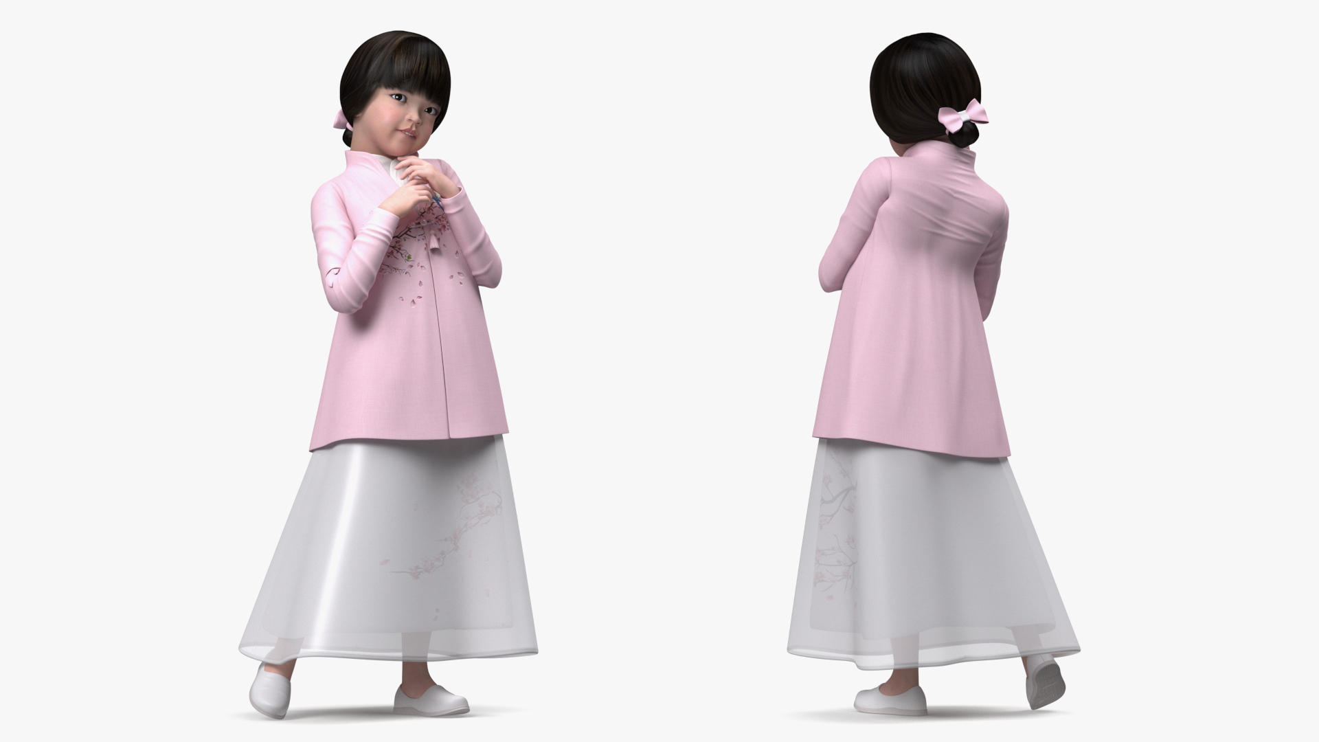 3D Child Girl from Asia in National Costume Rigged for Modo