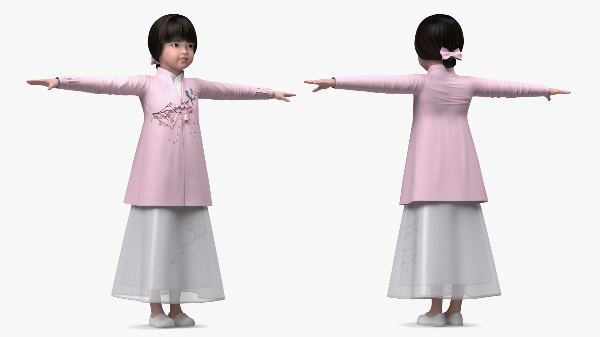 3D Child Girl from Asia in National Costume Rigged for Modo