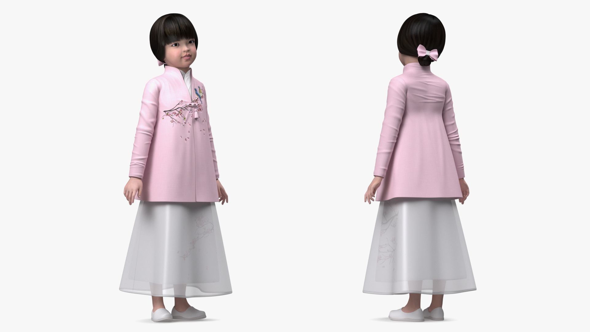 3D Child Girl from Asia in National Costume Rigged for Modo