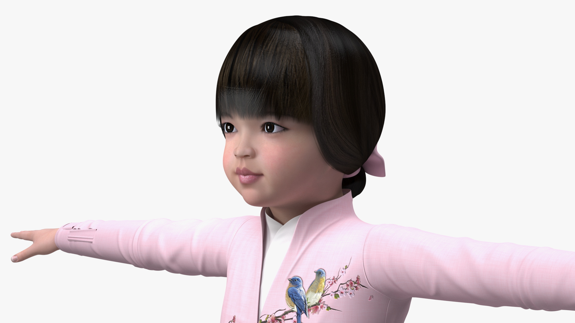 3D Child Girl from Asia in National Costume Rigged for Modo