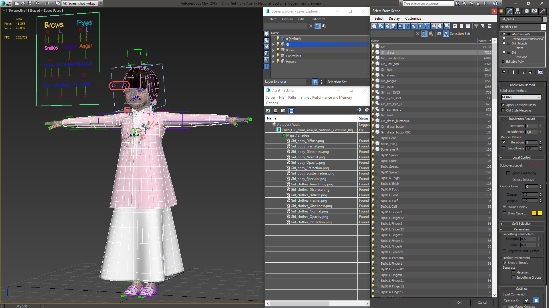 3D Child Girl from Asia in National Costume Rigged for Modo