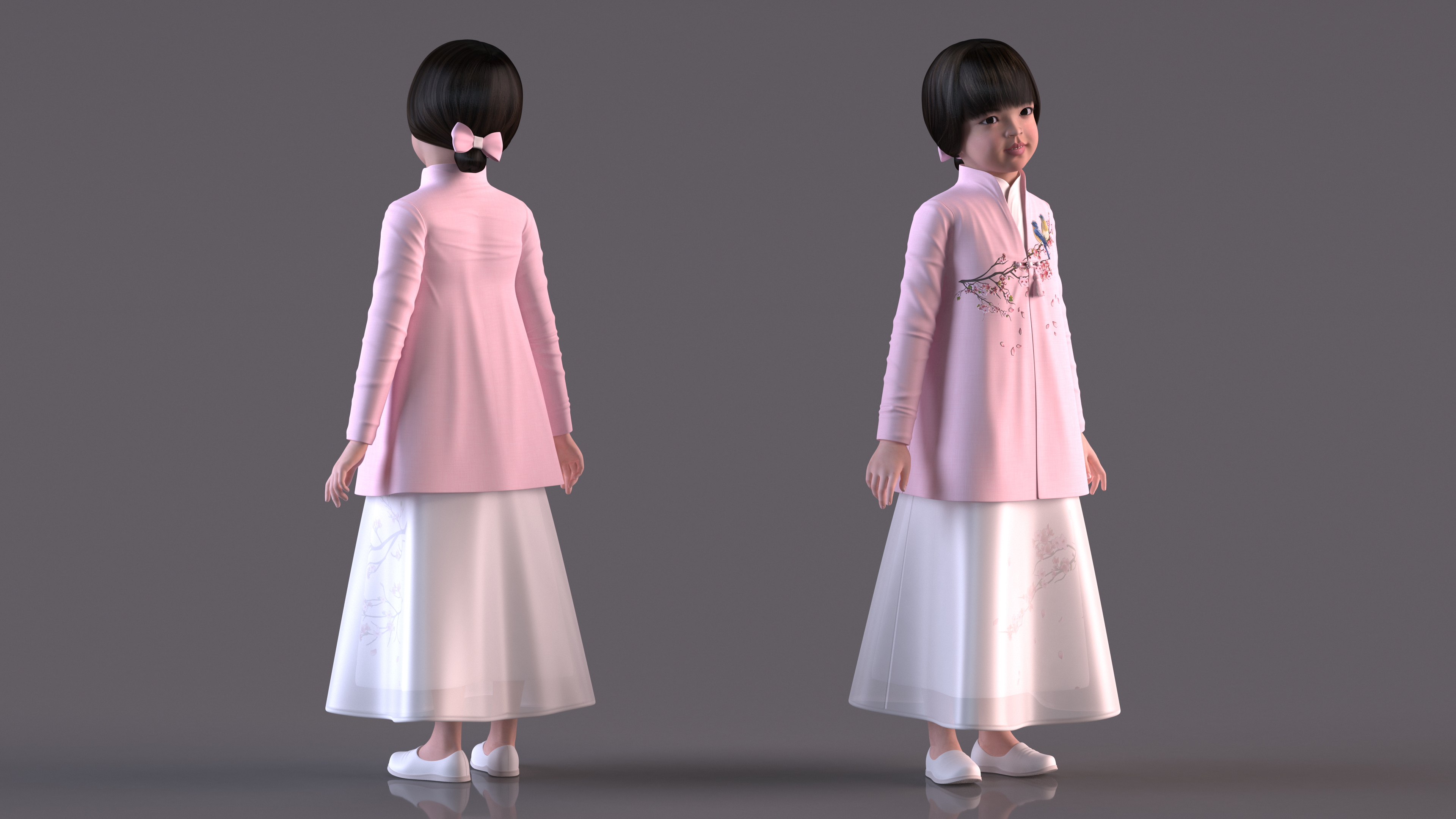 3D Child Girl from Asia in National Costume Rigged for Modo