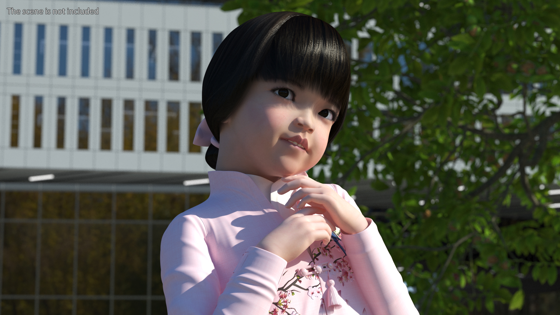 3D Child Girl from Asia in National Costume Rigged for Modo