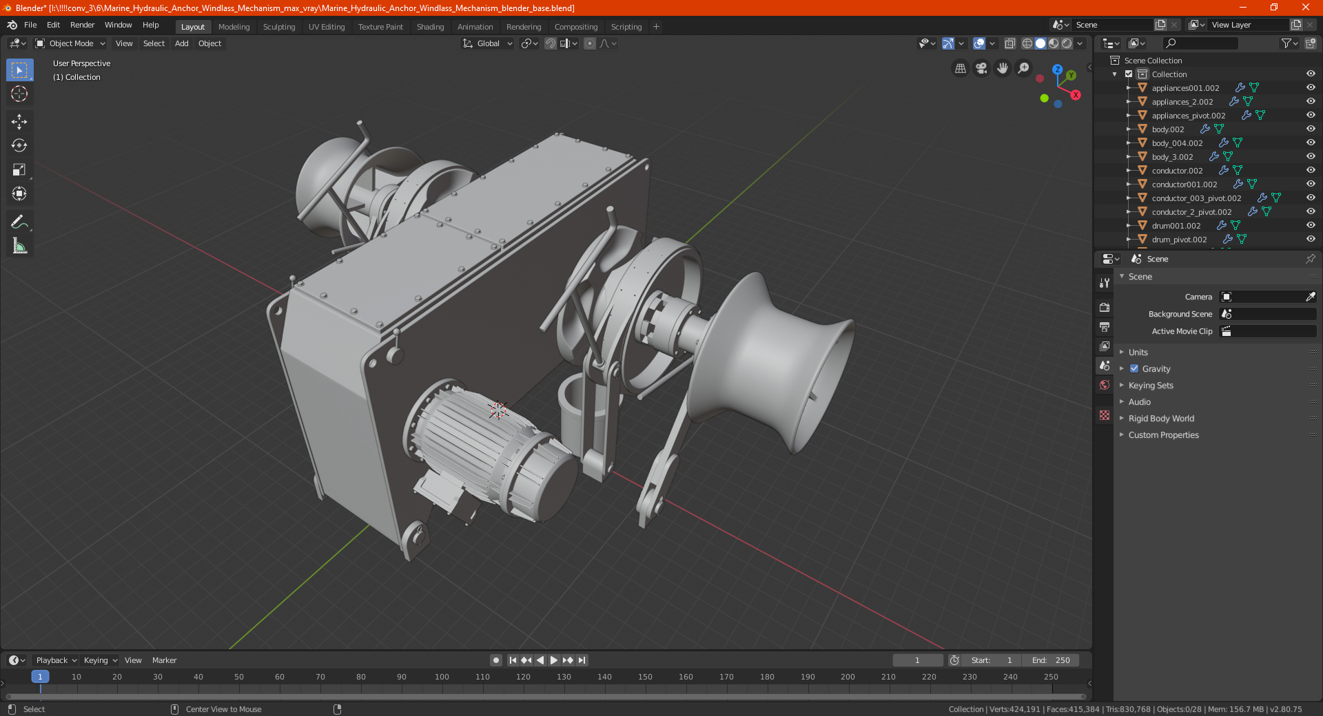 Marine Hydraulic Anchor Windlass Mechanism 3D