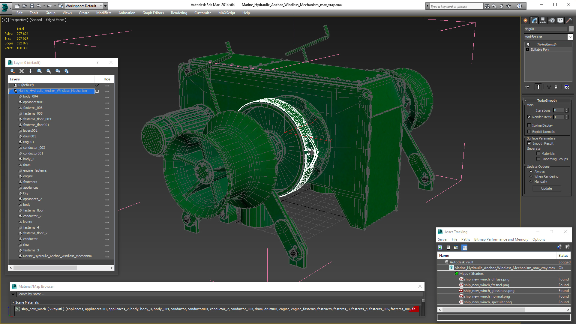 Marine Hydraulic Anchor Windlass Mechanism 3D