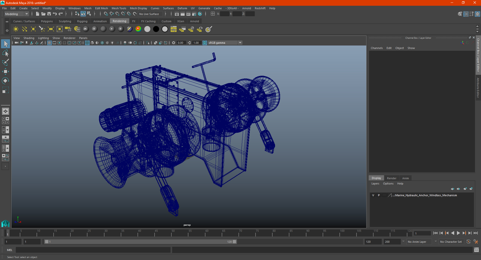 Marine Hydraulic Anchor Windlass Mechanism 3D