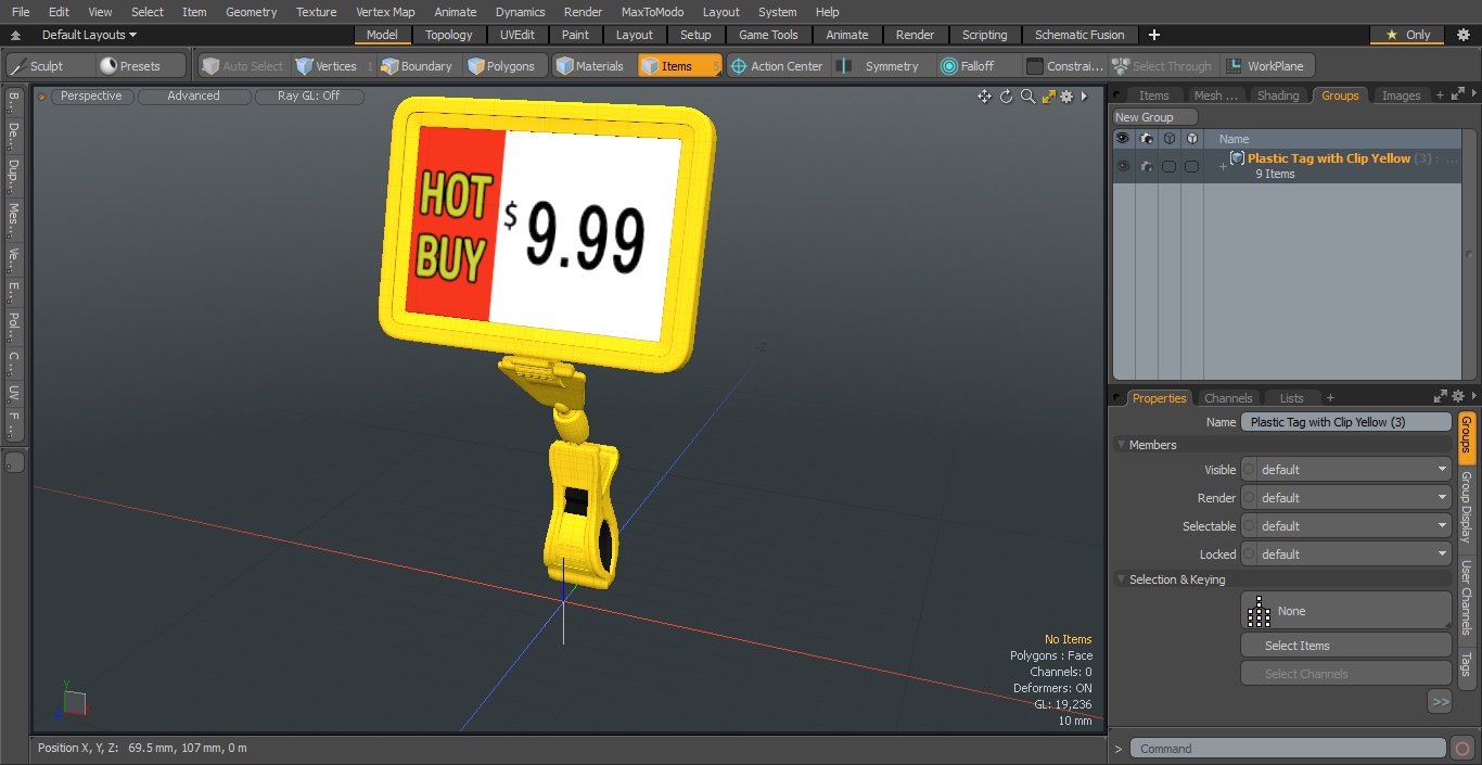 3D Plastic Tag with Clip Yellow model