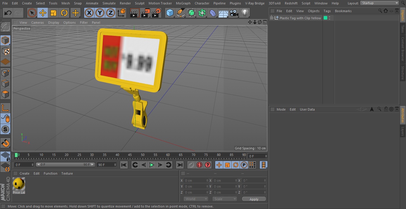 3D Plastic Tag with Clip Yellow model
