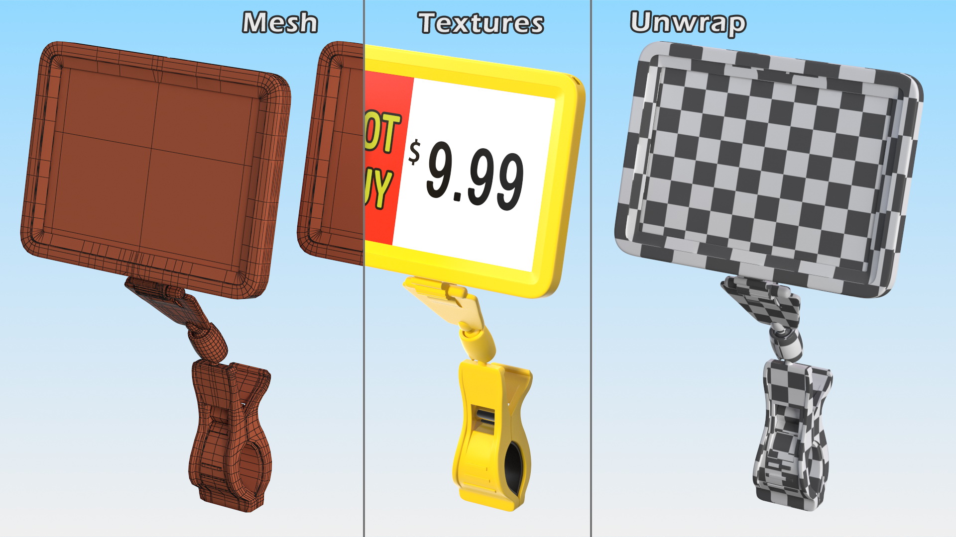 3D Plastic Tag with Clip Yellow model