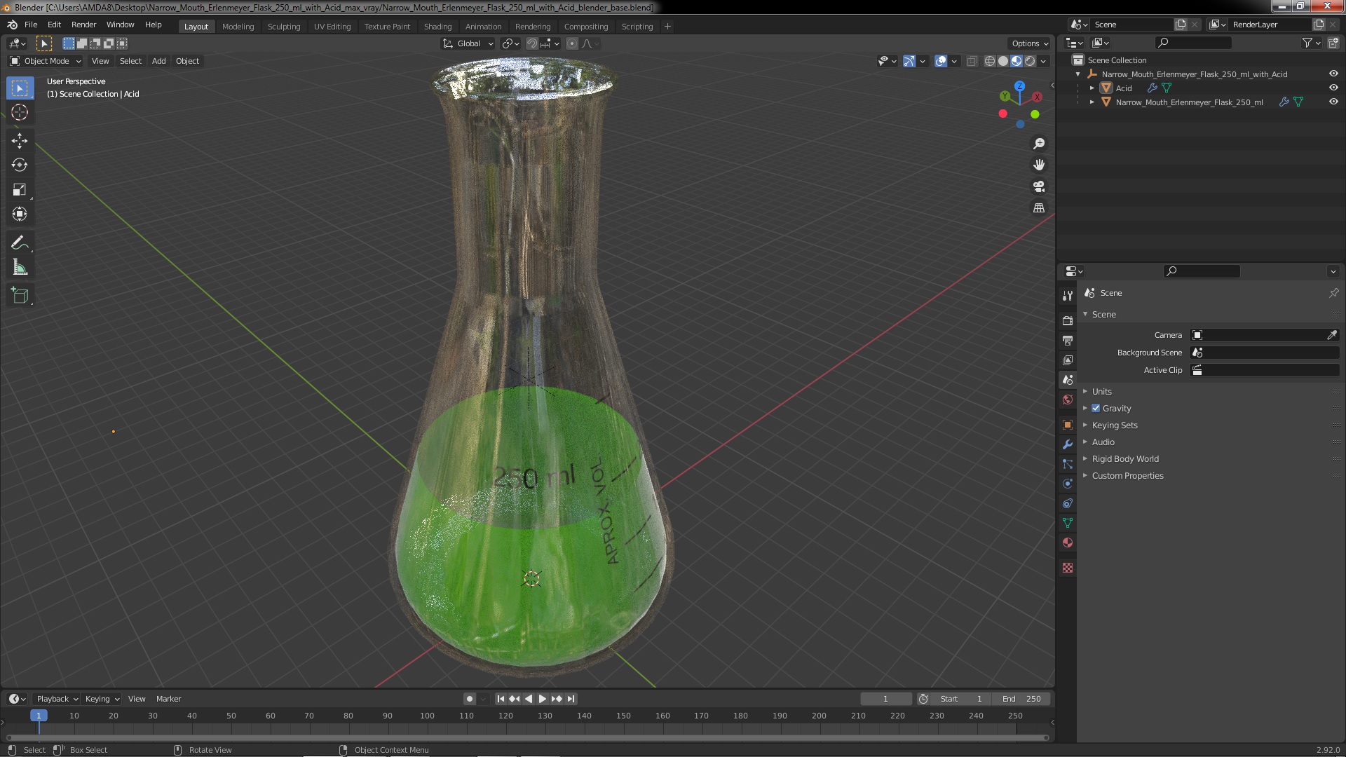 3D Narrow Mouth Erlenmeyer Flask 250 ml with Acid