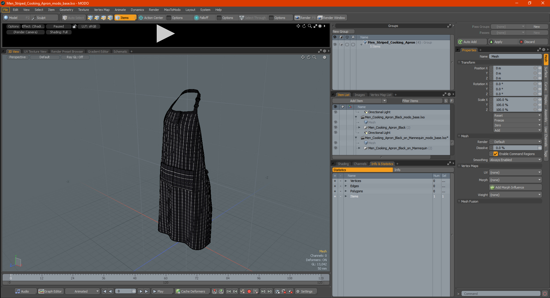 3D model Men Striped Cooking Apron