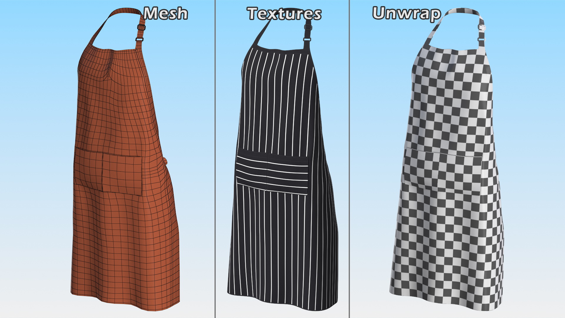 3D model Men Striped Cooking Apron