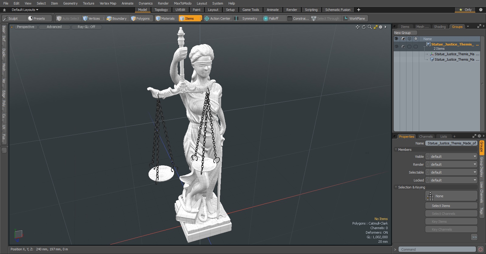 3D model Statue Justice Themis Made of Stone