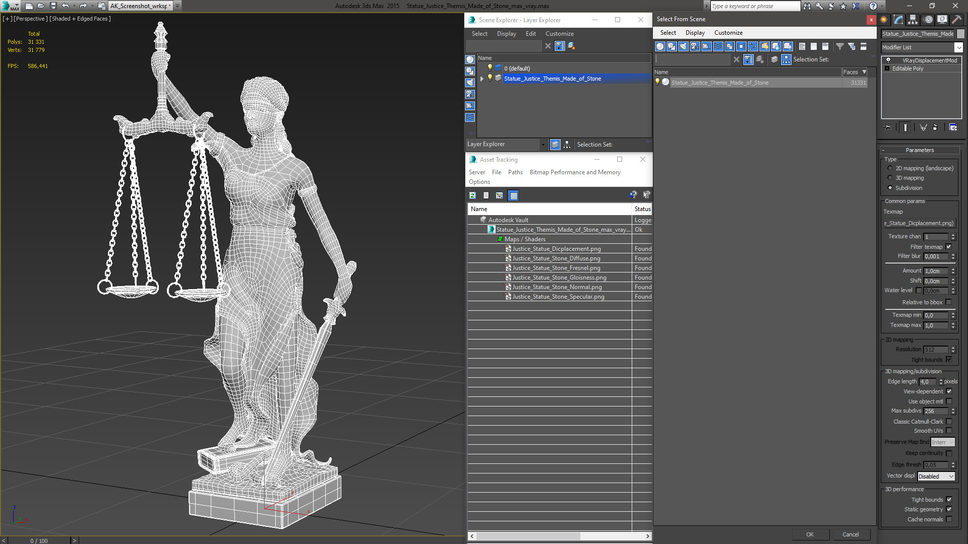 3D model Statue Justice Themis Made of Stone