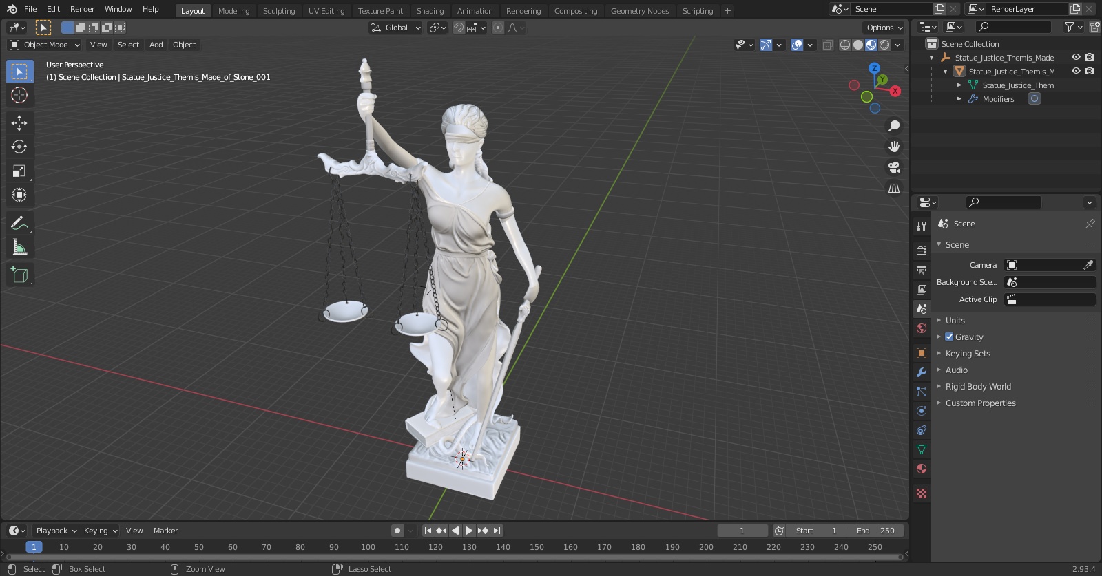 3D model Statue Justice Themis Made of Stone