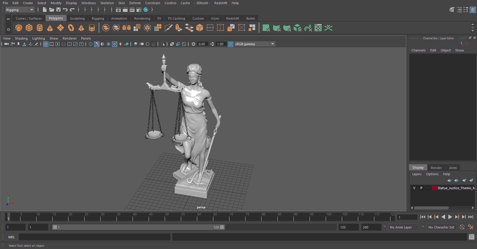 3D model Statue Justice Themis Made of Stone