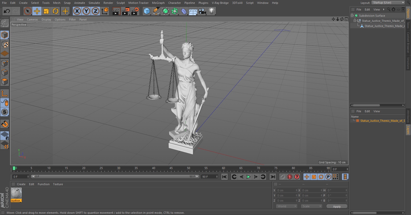 3D model Statue Justice Themis Made of Stone