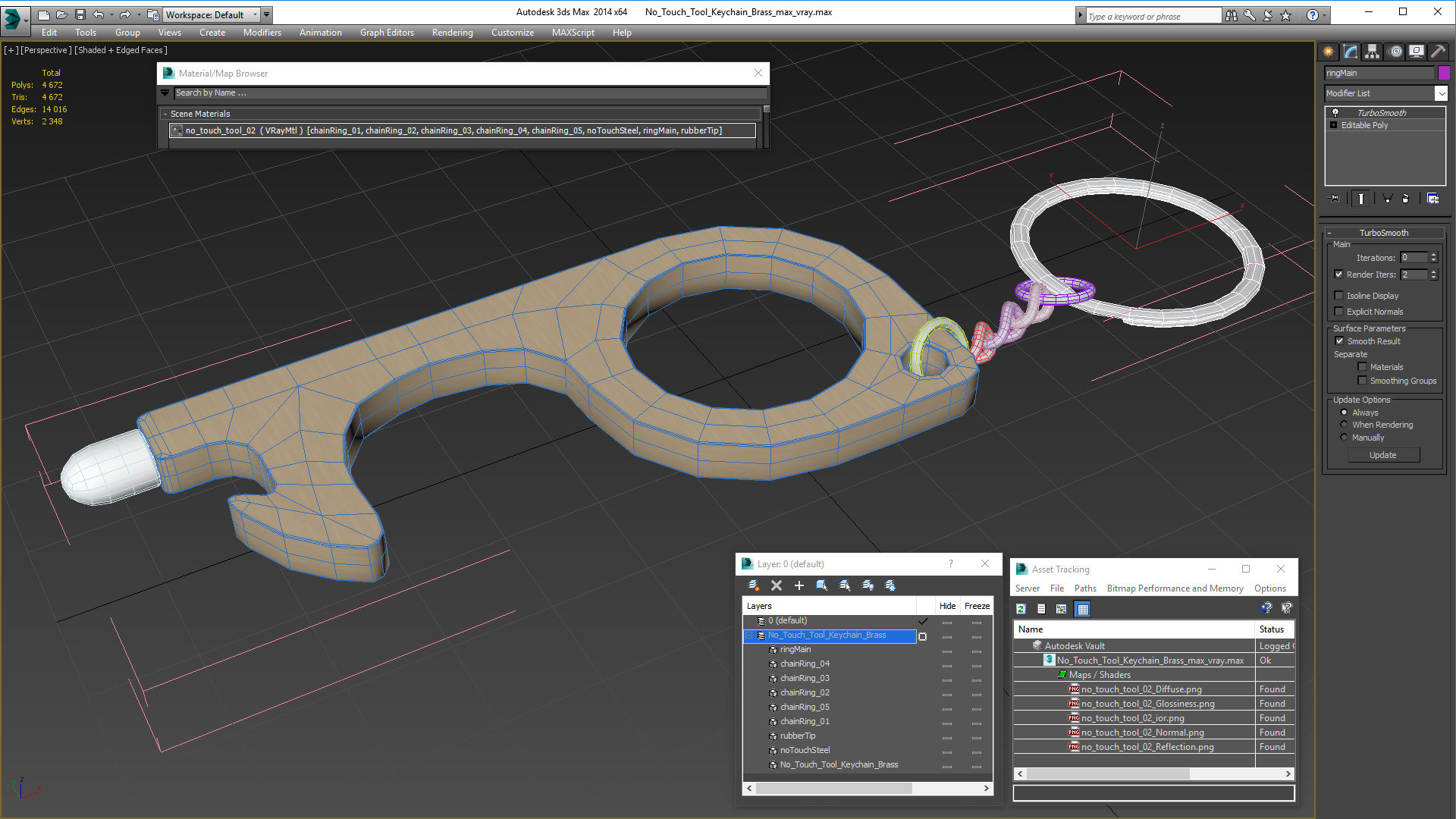 3D No Touch Tool Keychain Brass model
