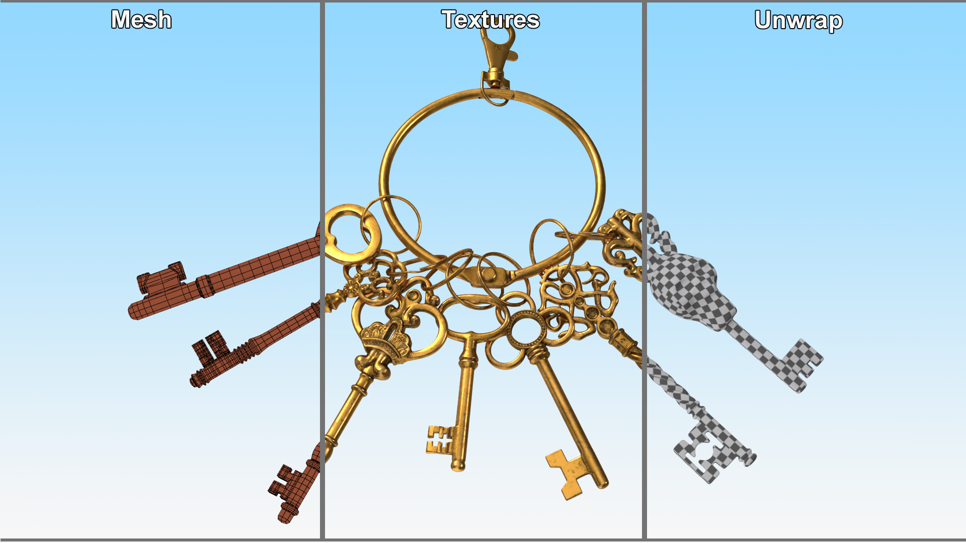 Skeleton Keys Bunch Gold 3D model