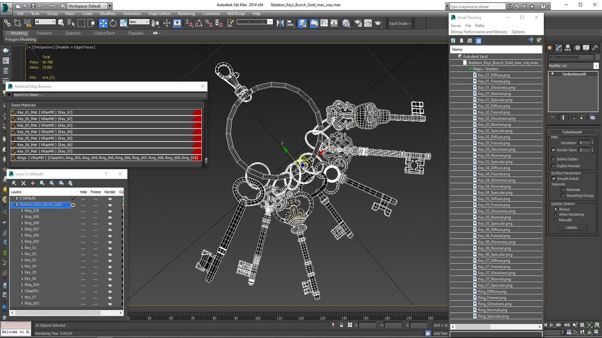 Skeleton Keys Bunch Gold 3D model
