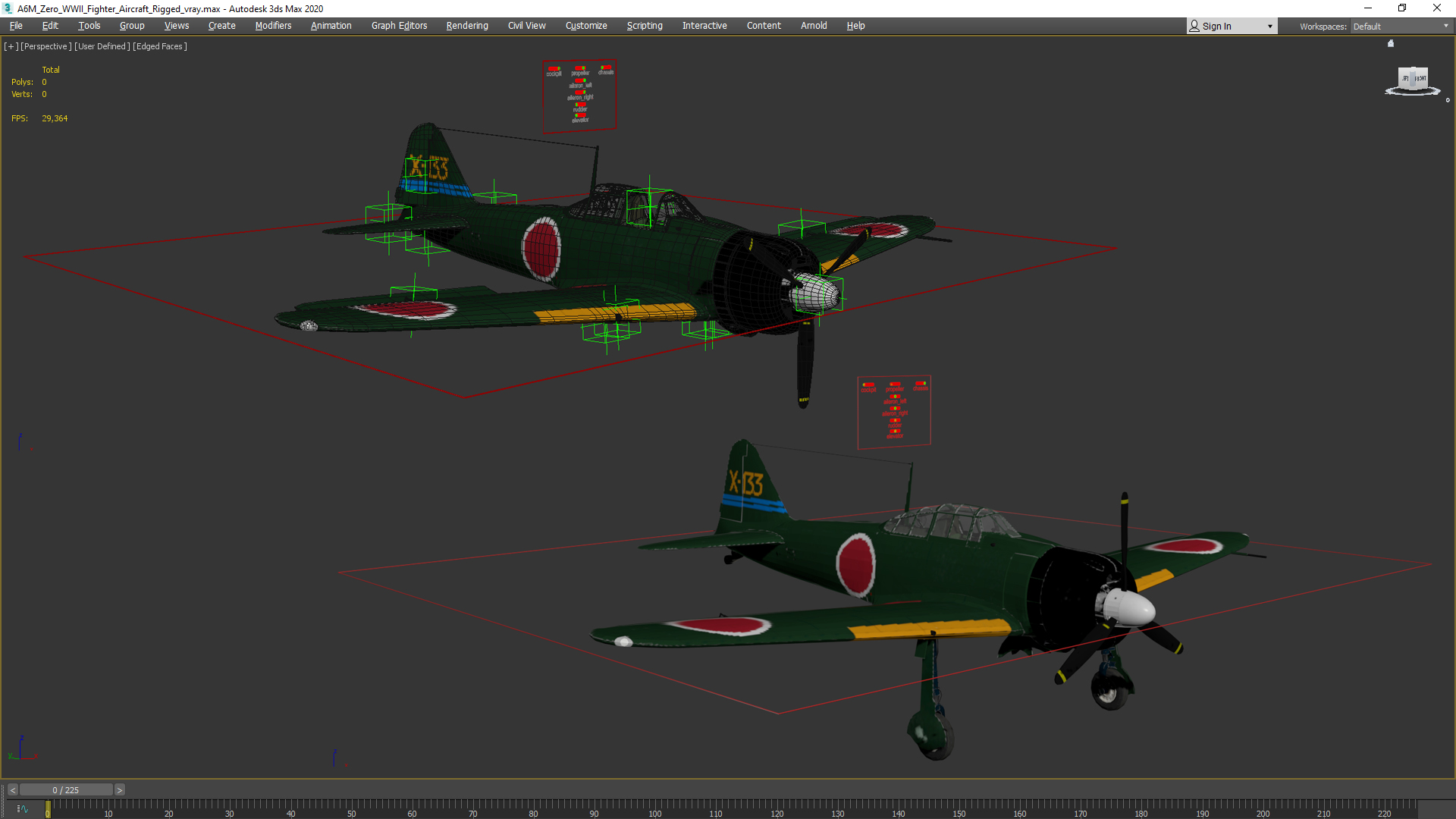 A6M Zero WWII Fighter Aircraft Rigged 3D