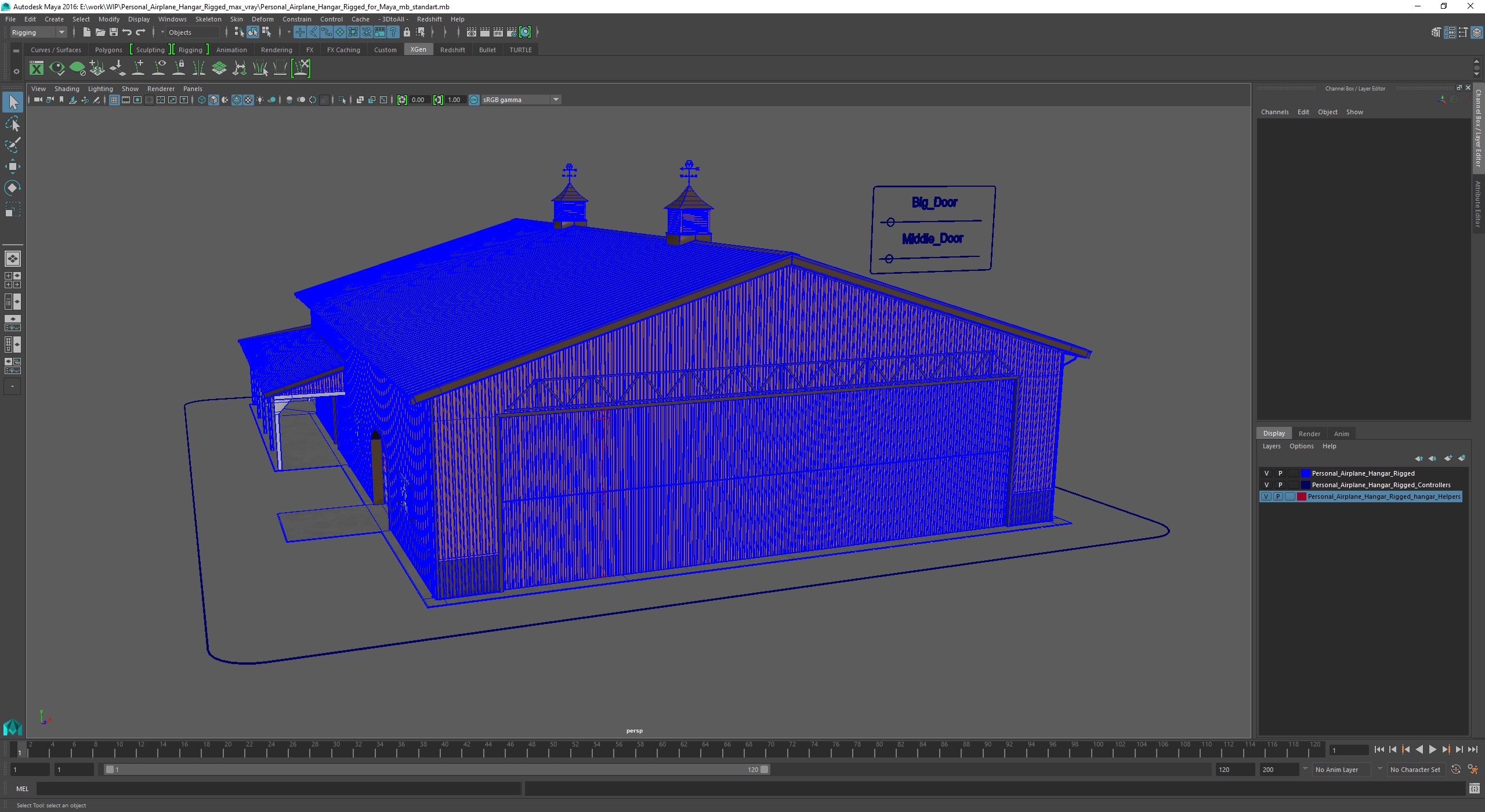 3D model Personal Airplane Hangar Rigged for Maya