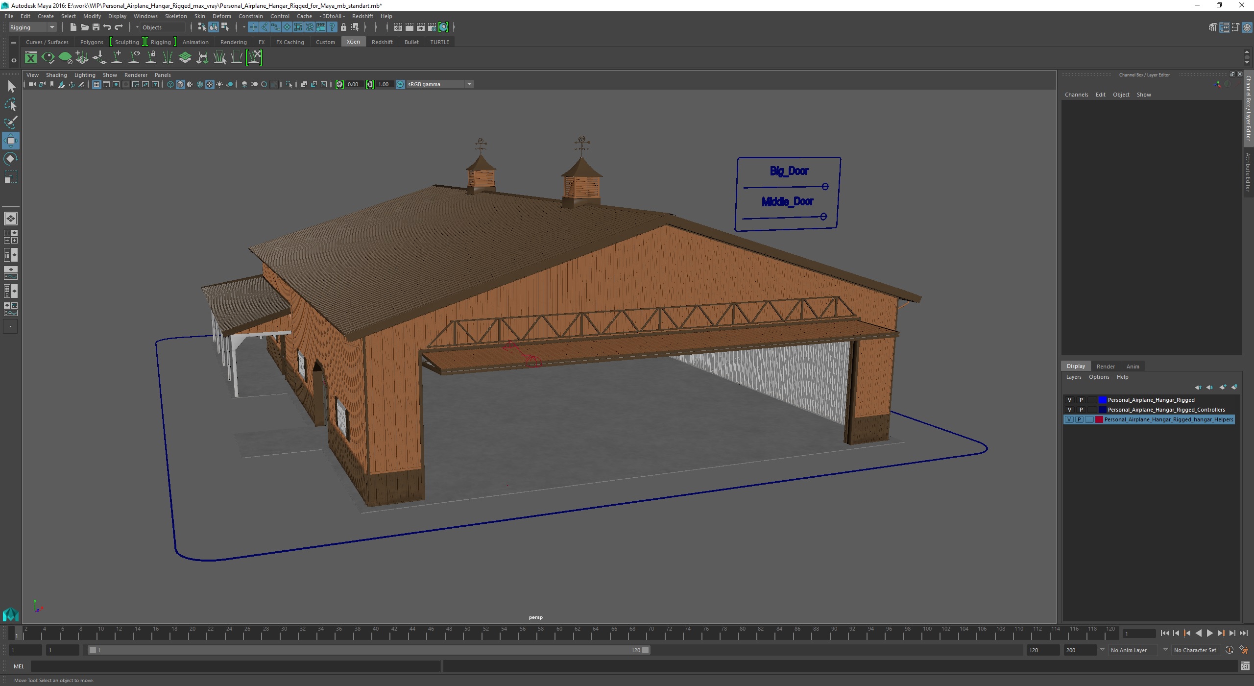 3D model Personal Airplane Hangar Rigged for Maya