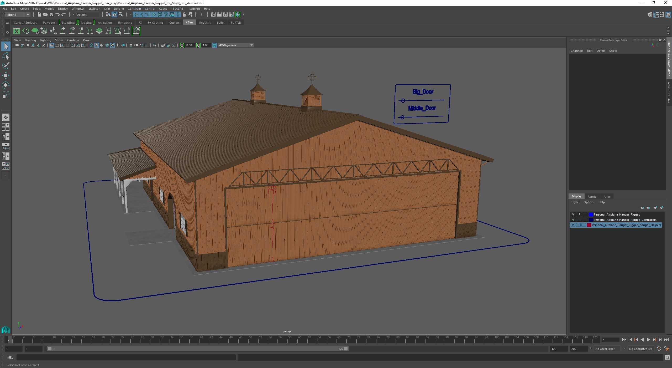 3D model Personal Airplane Hangar Rigged for Maya