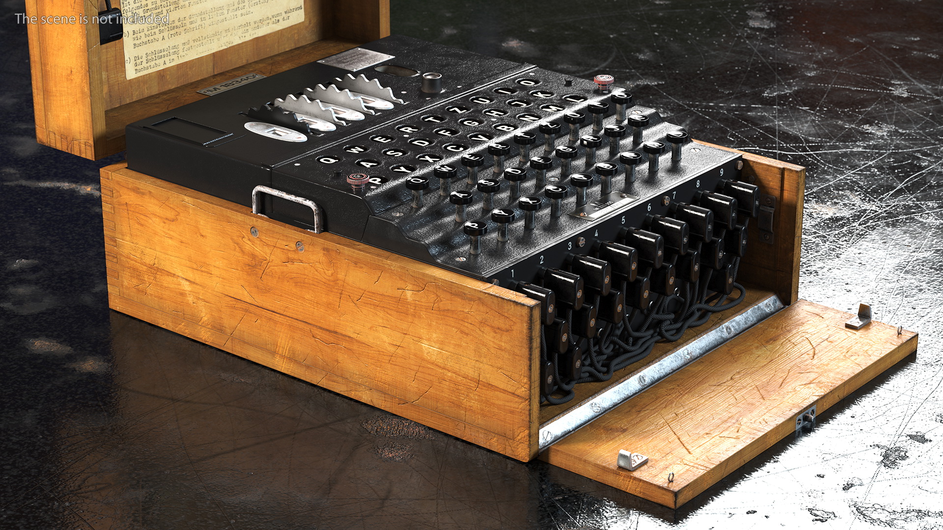 Enigma M4 Cipher Machine in Wooden Case 3D model