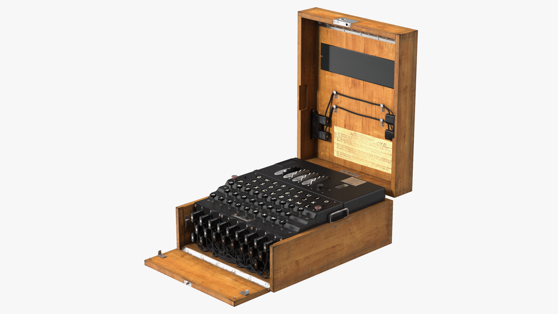 Enigma M4 Cipher Machine in Wooden Case 3D model