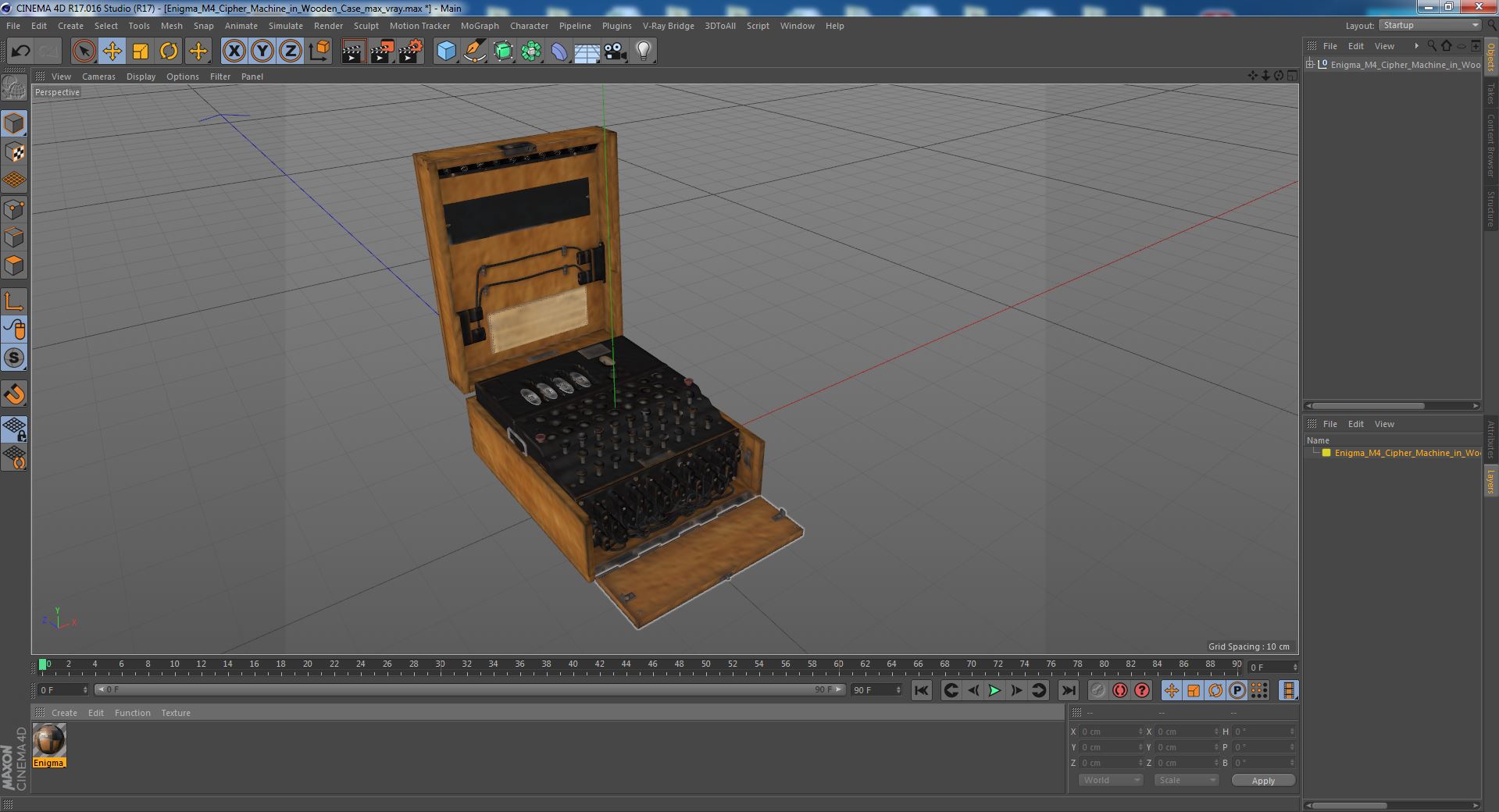 Enigma M4 Cipher Machine in Wooden Case 3D model