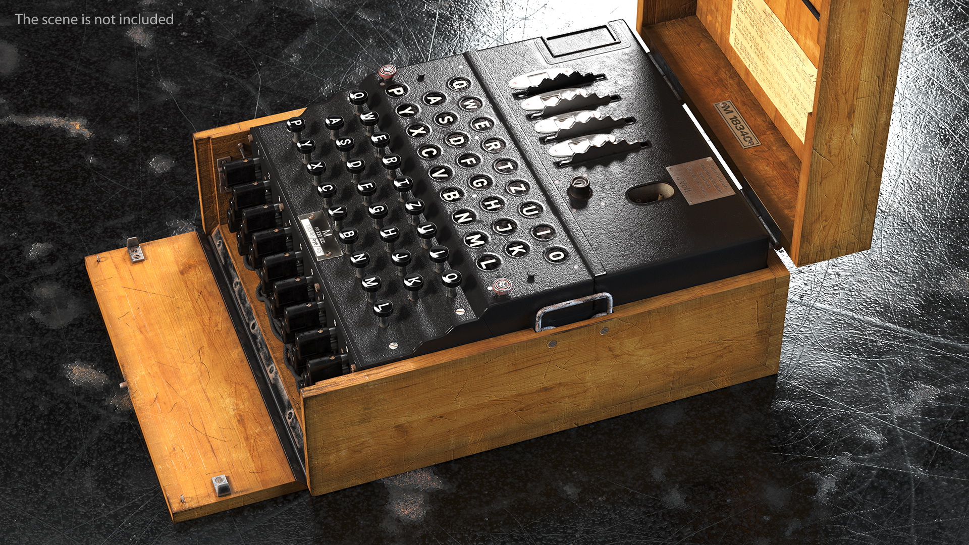 Enigma M4 Cipher Machine in Wooden Case 3D model