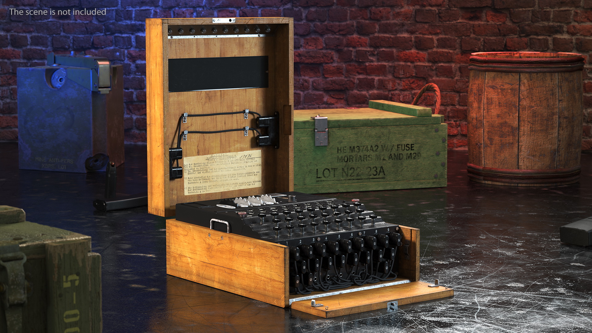 Enigma M4 Cipher Machine in Wooden Case 3D model