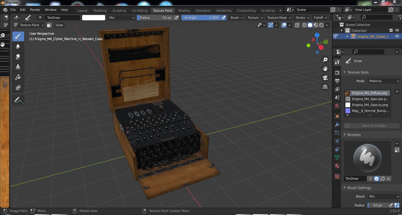 Enigma M4 Cipher Machine in Wooden Case 3D model