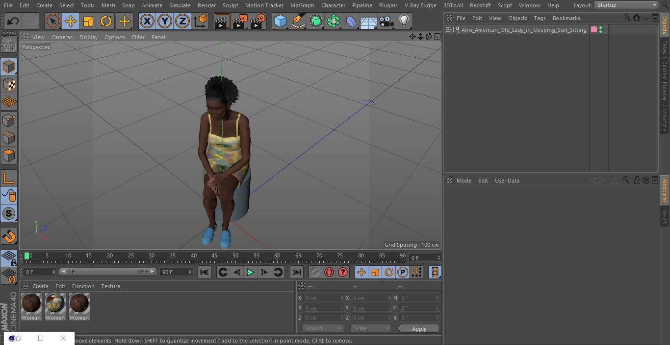 Afro American Old Lady in Sleeping Suit Sitting 3D