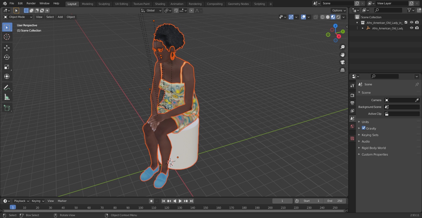 Afro American Old Lady in Sleeping Suit Sitting 3D