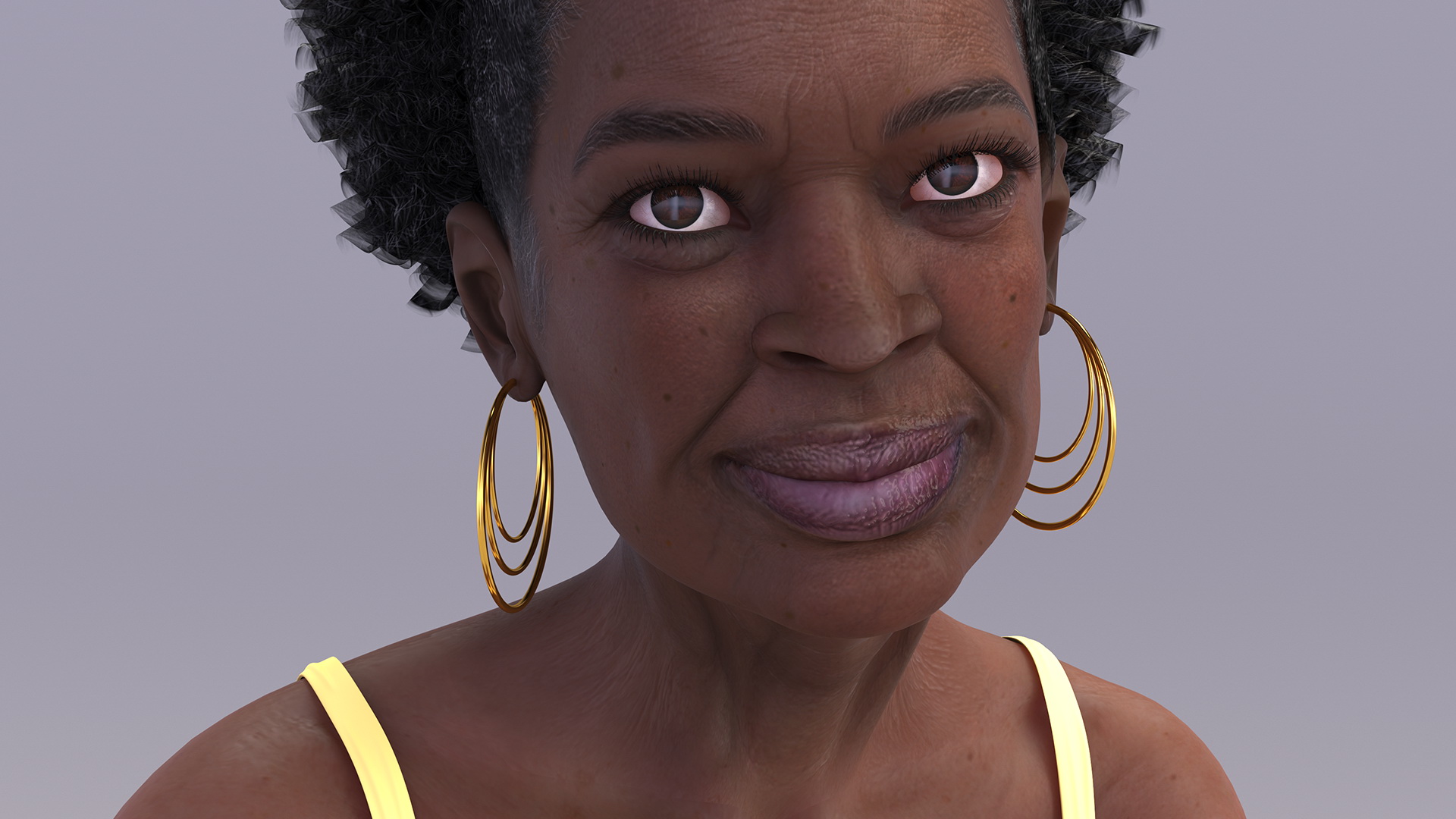 Afro American Old Lady in Sleeping Suit Sitting 3D