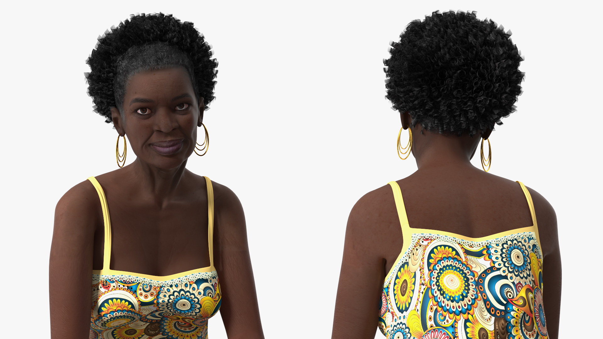 Afro American Old Lady in Sleeping Suit Sitting 3D