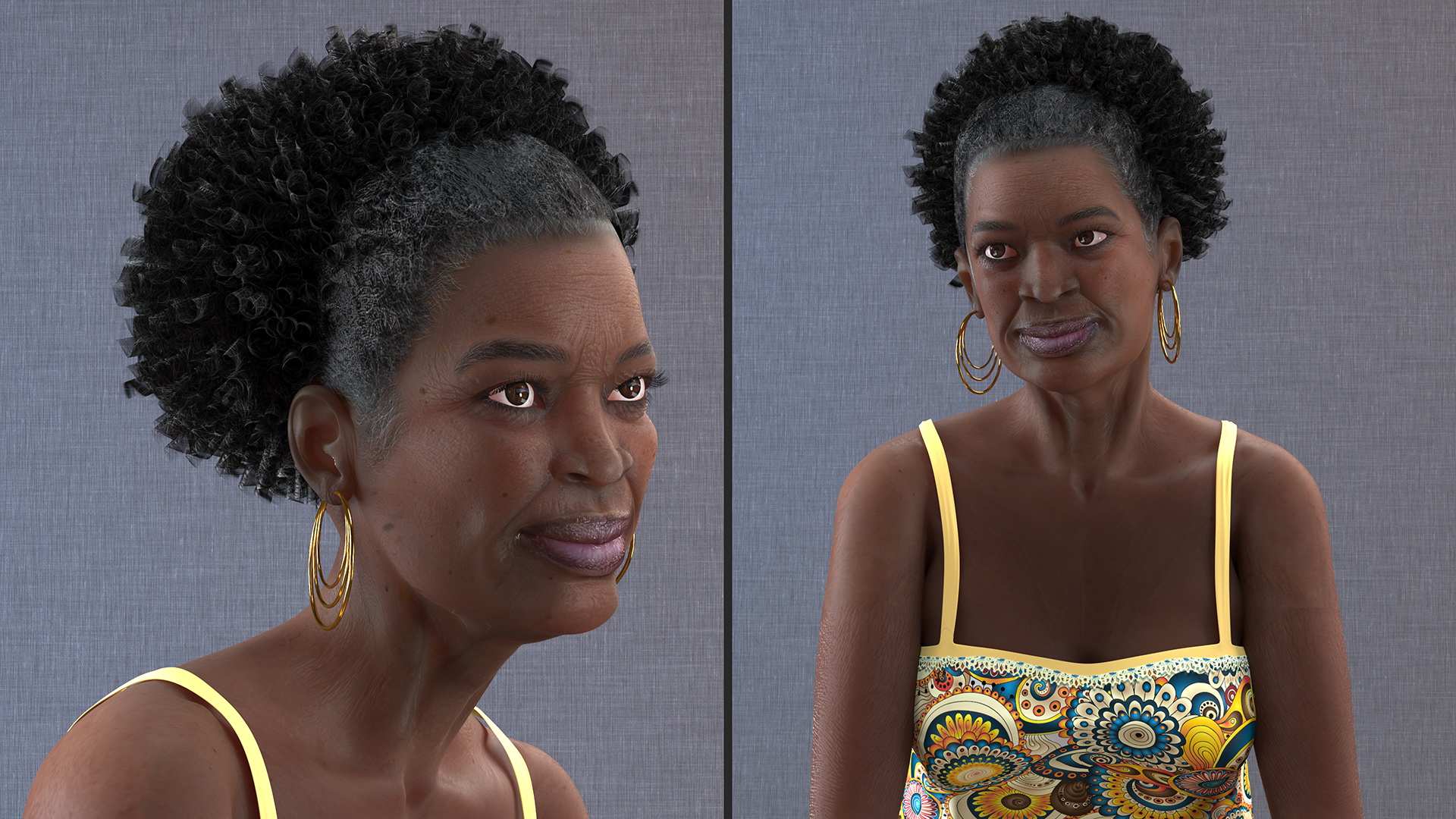 Afro American Old Lady in Sleeping Suit Sitting 3D