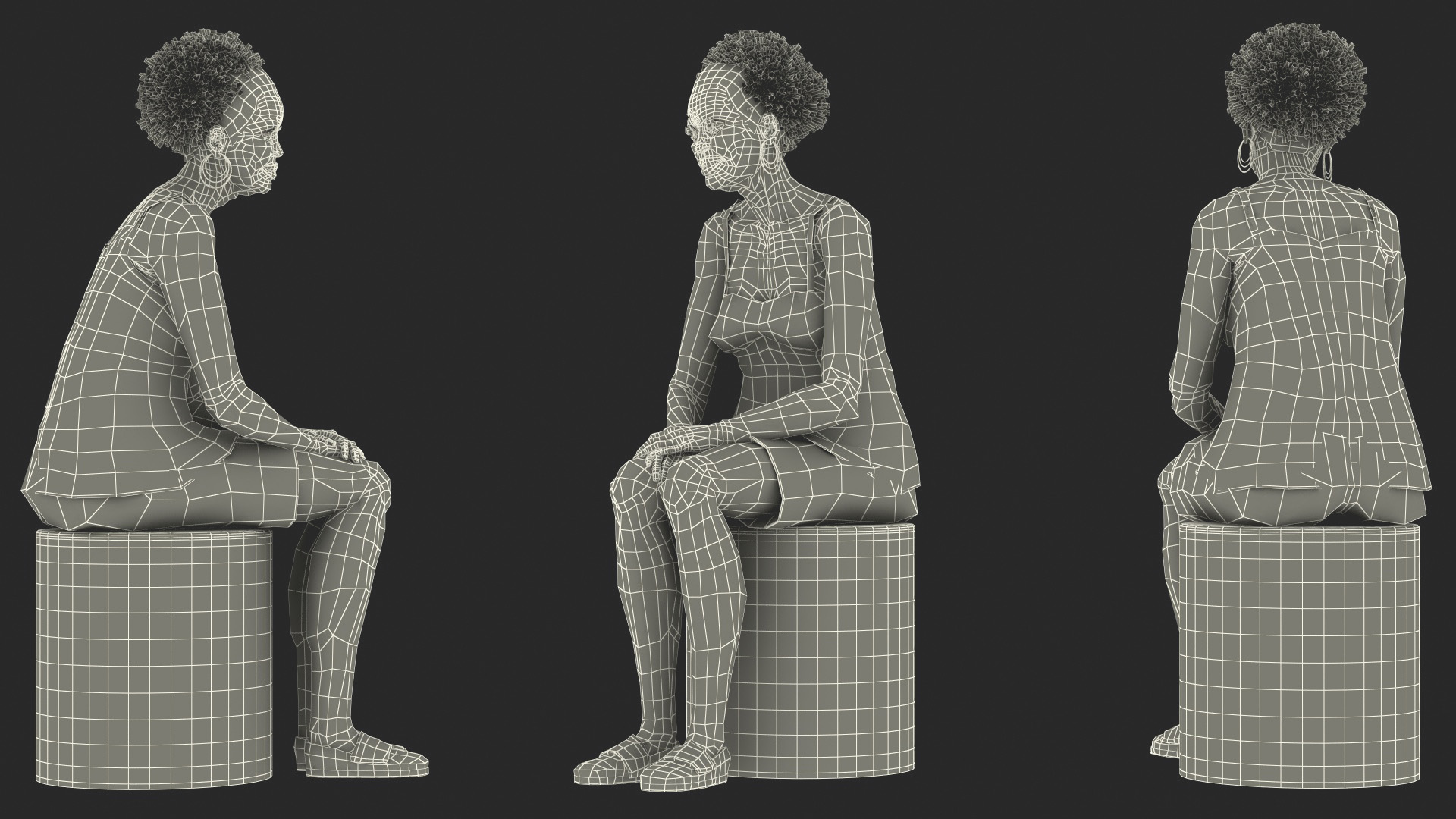 Afro American Old Lady in Sleeping Suit Sitting 3D