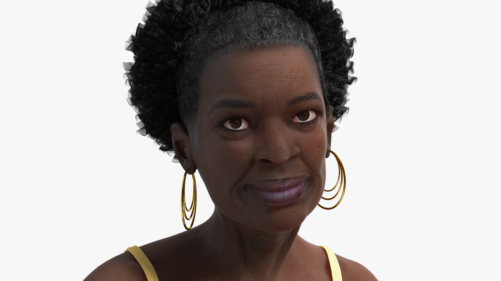 Afro American Old Lady in Sleeping Suit Sitting 3D