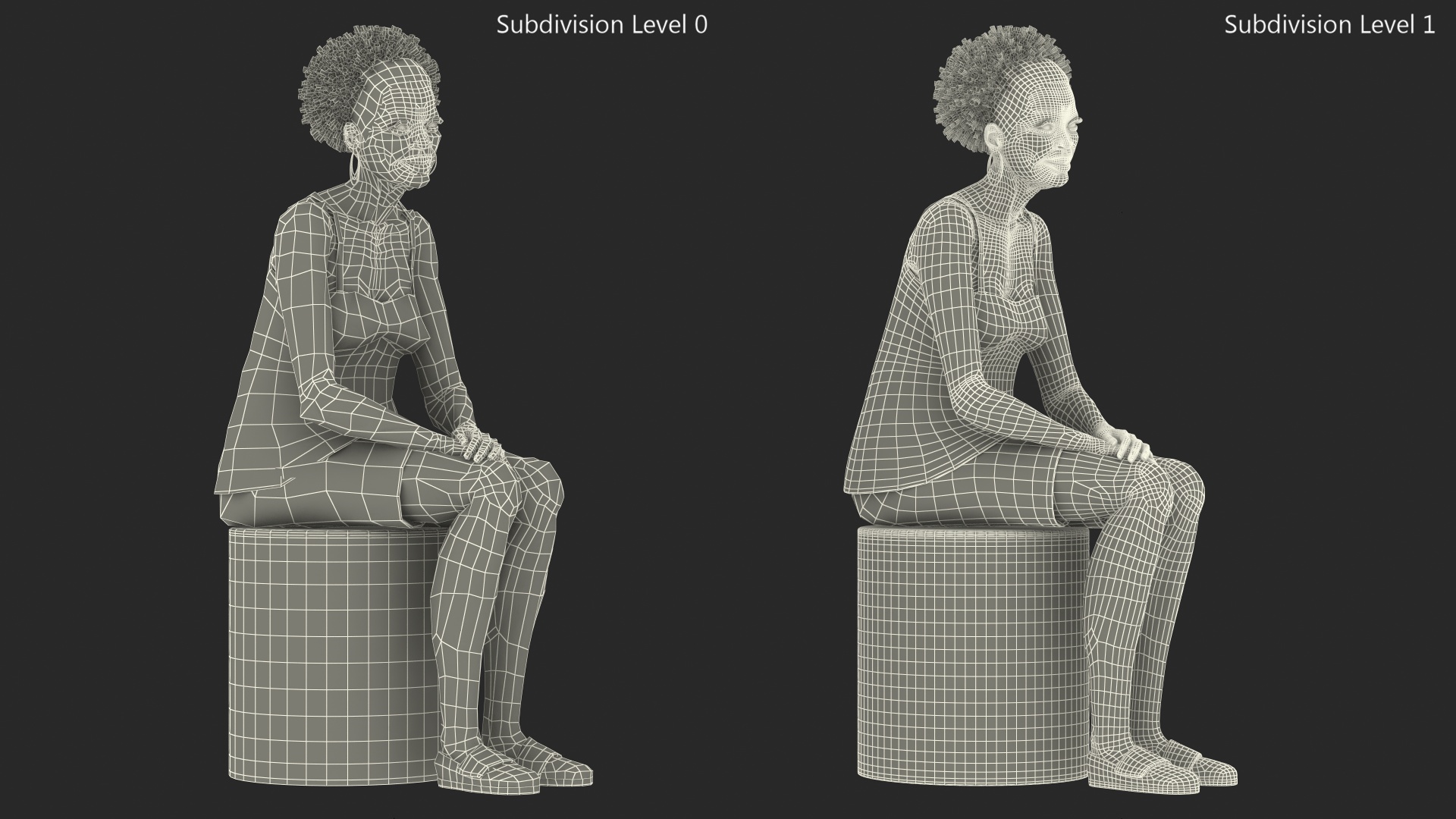 Afro American Old Lady in Sleeping Suit Sitting 3D
