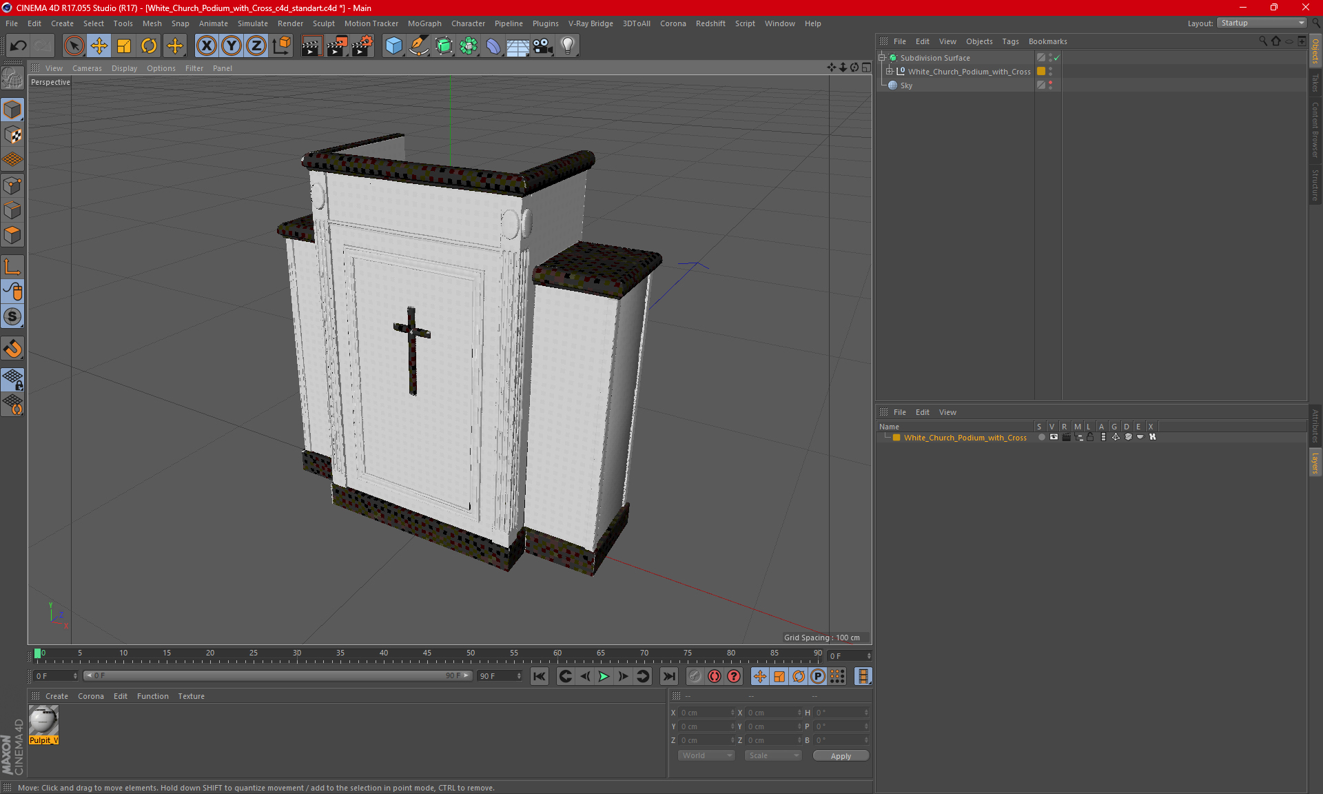 3D model White Church Podium with Cross