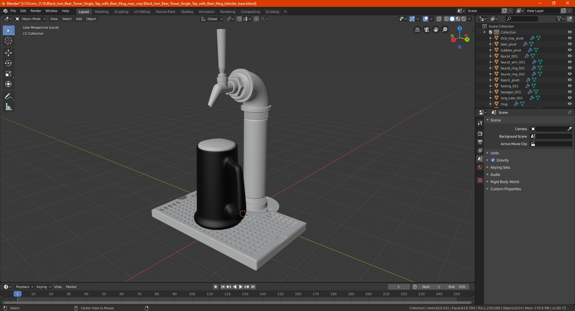 3D Black Iron Beer Tower Single Tap with Beer Mug