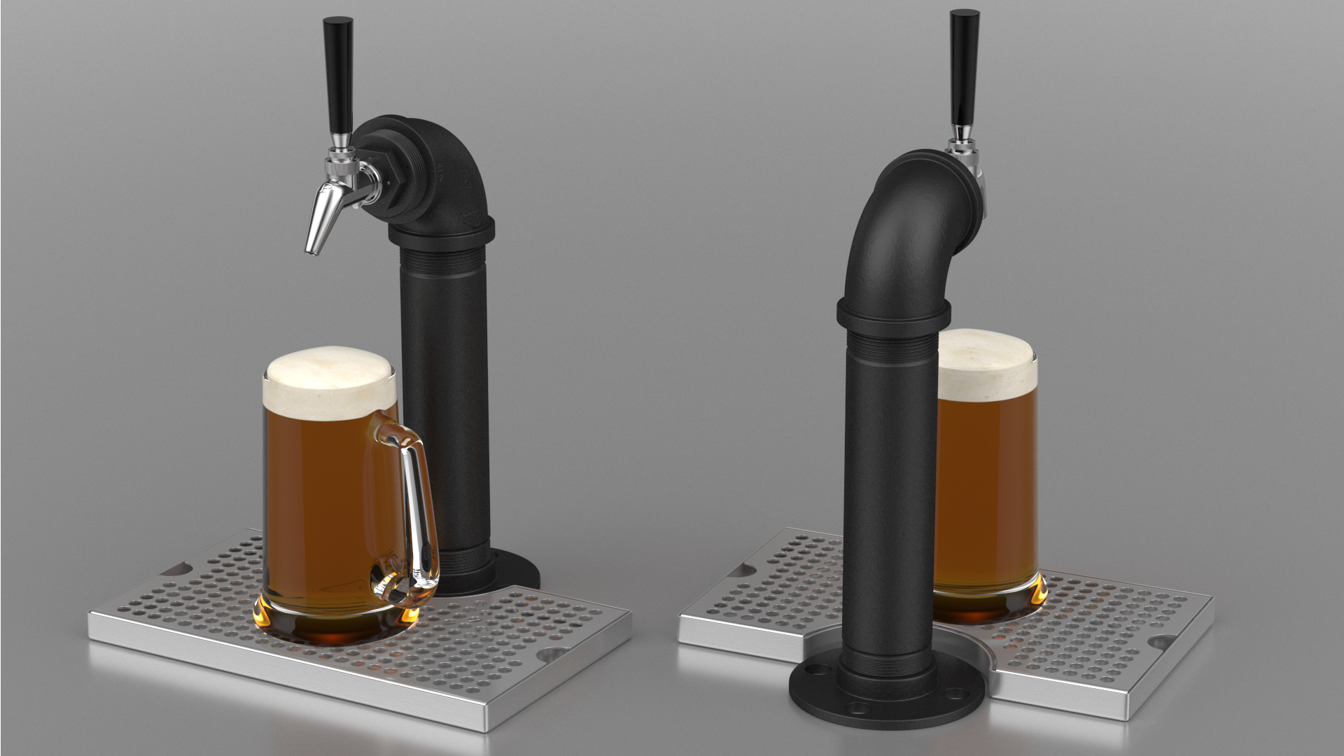3D Black Iron Beer Tower Single Tap with Beer Mug