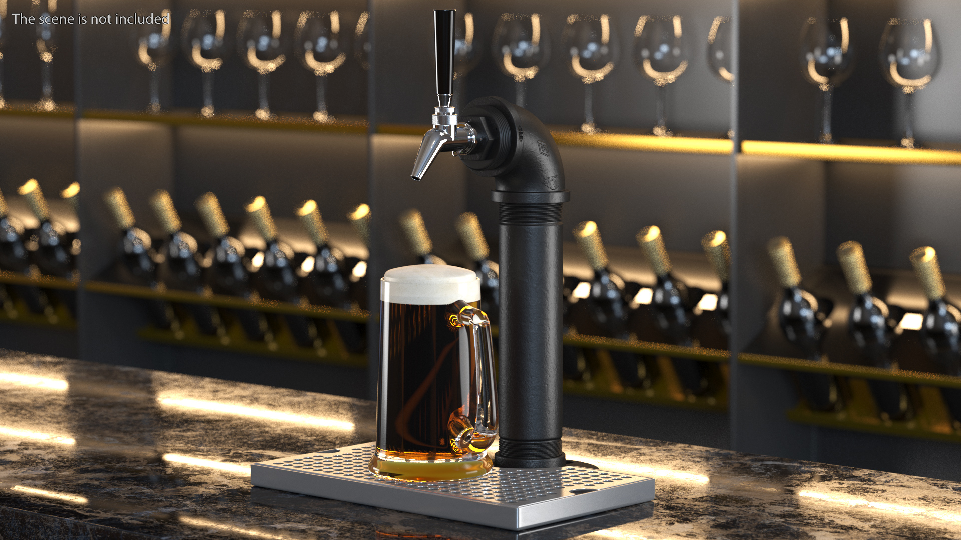 3D Black Iron Beer Tower Single Tap with Beer Mug
