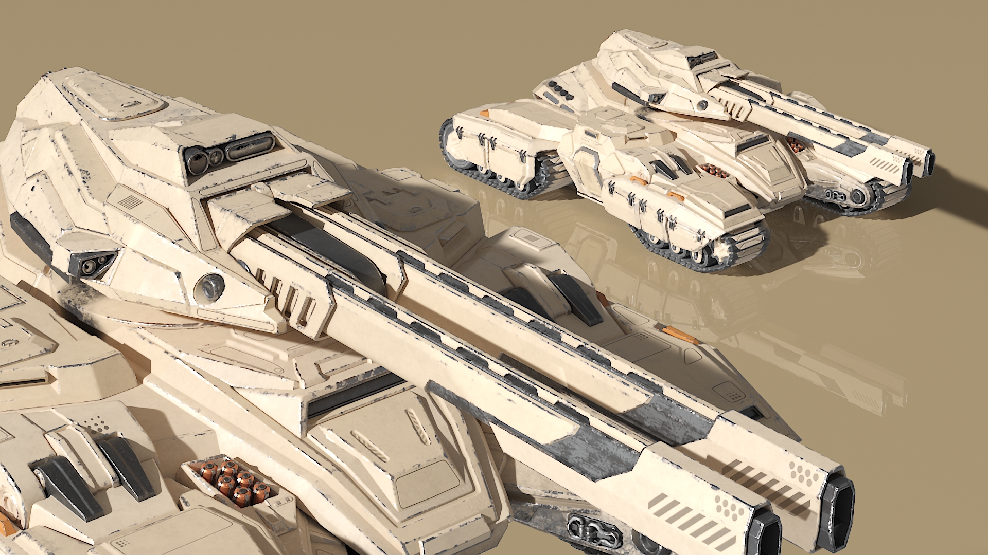 Sci Fi Artillery Battle Tank Sand Color 3D model