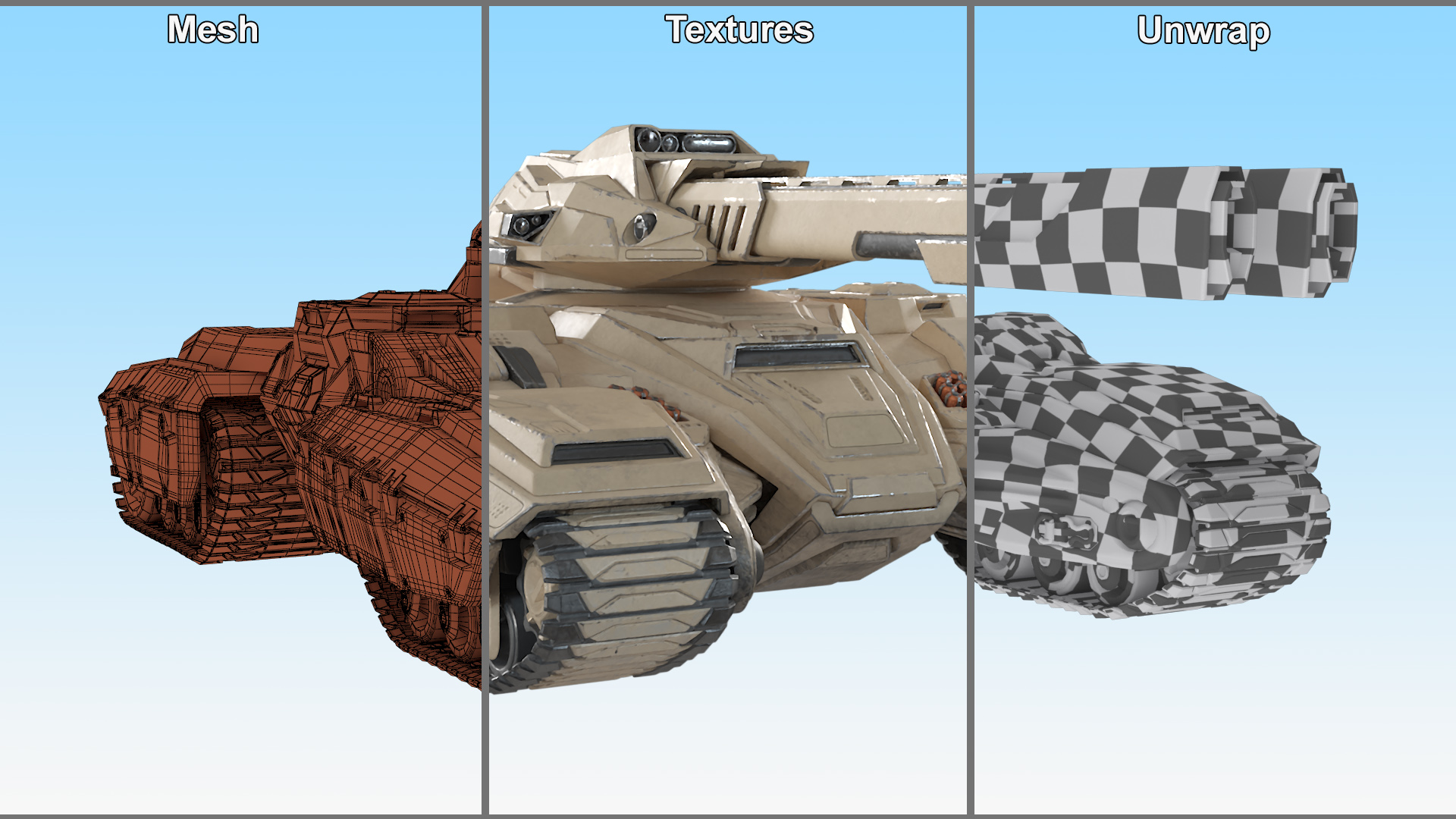 Sci Fi Artillery Battle Tank Sand Color 3D model